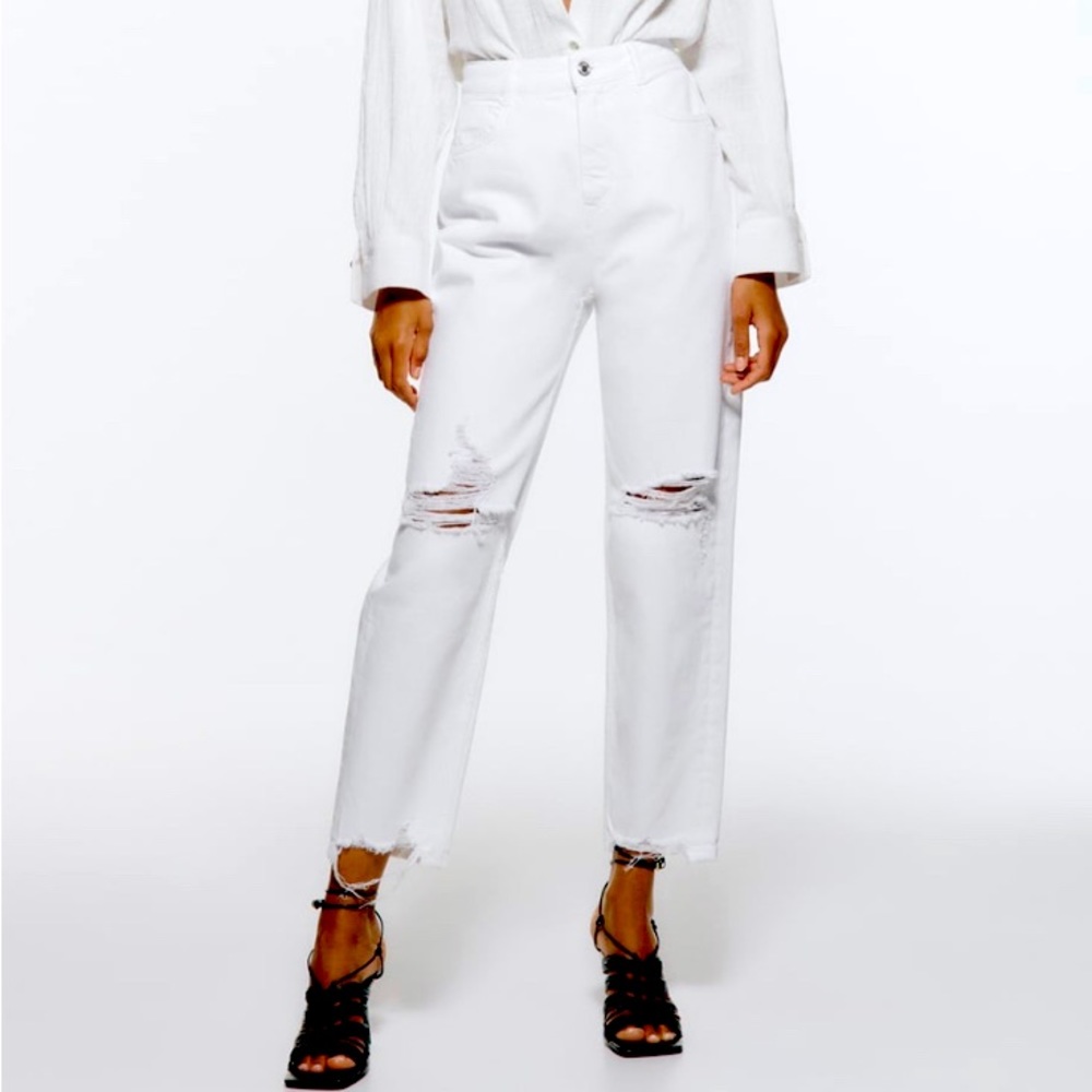 High waisted distressed mom jeans from Zara